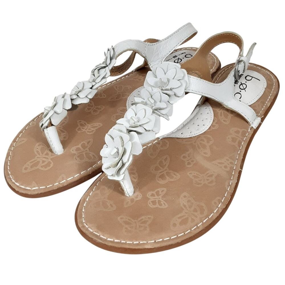BOC Floral T Strap Leather Sandals White Womens 8 Rosettes Summer Coquette Twee